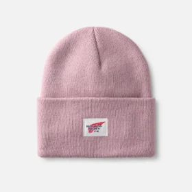 Logo Knit Beanie Hat Unisex Cuffed Beanie Hat in Pale Rose
