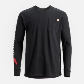 Long Sleeve Pocket T-Shirt with Sleeve Print Men's Long Sleeve T-Shirt in Black