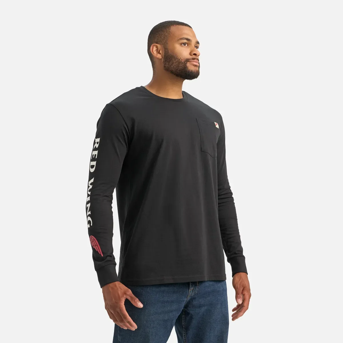 Long Sleeve Pocket T-Shirt with Sleeve Print Men's Long Sleeve T-Shirt in Black