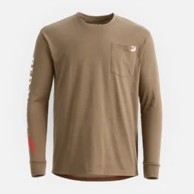 Long Sleeve Pocket T-Shirt with Sleeve Print Men's Long Sleeve T-Shirt in Brown