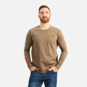 Long Sleeve Pocket T-Shirt with Sleeve Print Men’s Long Sleeve T-Shirt in Brown