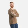 Long Sleeve Pocket T-Shirt with Sleeve Print Men's Long Sleeve T-Shirt in Brown
