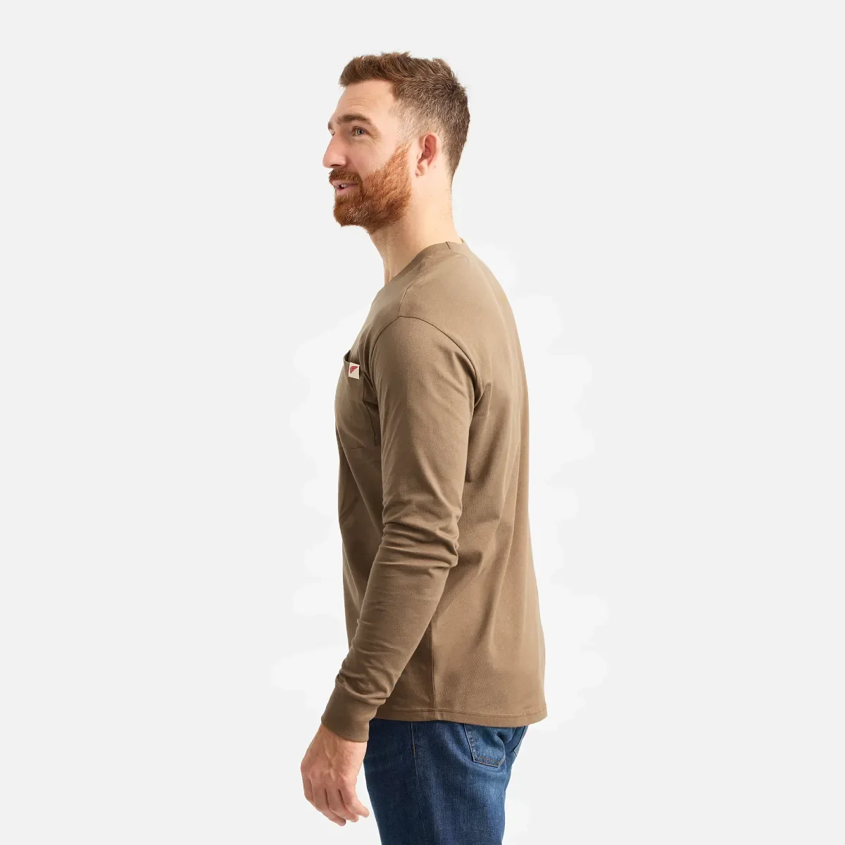 Long Sleeve Pocket T-Shirt with Sleeve Print Men's Long Sleeve T-Shirt in Brown