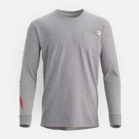 Long Sleeve Pocket T-Shirt with Sleeve Print Men's Long Sleeve T-Shirt in Heather Gray