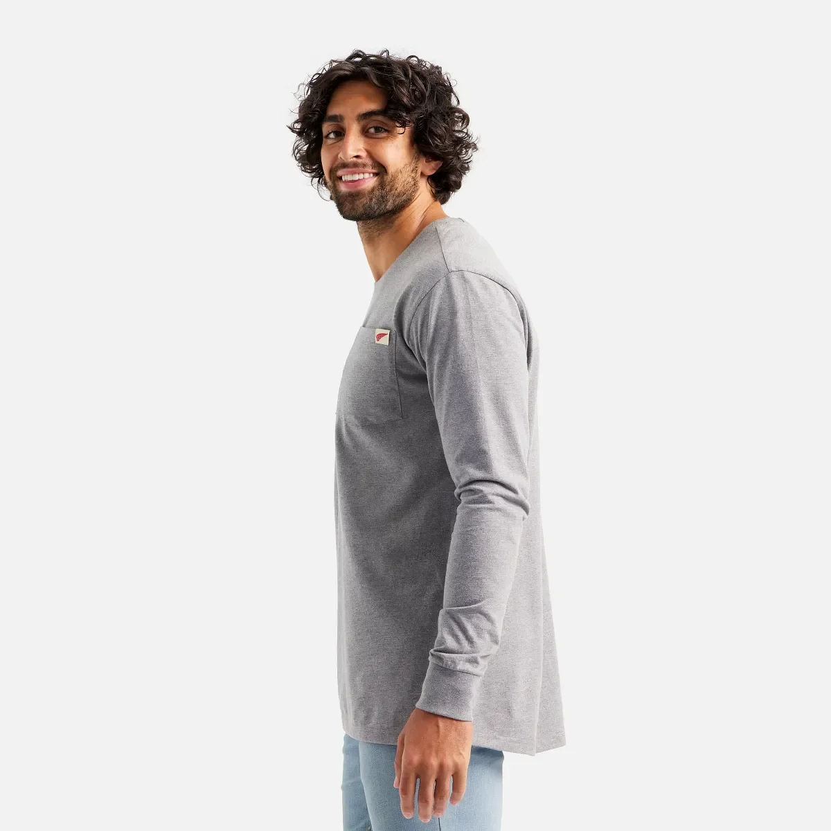 Long Sleeve Pocket T-Shirt with Sleeve Print Men's Long Sleeve T-Shirt in Heather Gray