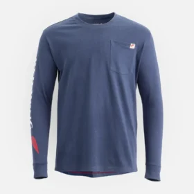 Long Sleeve Pocket T-Shirt with Sleeve Print Men's Long Sleeve T-Shirt in Navy